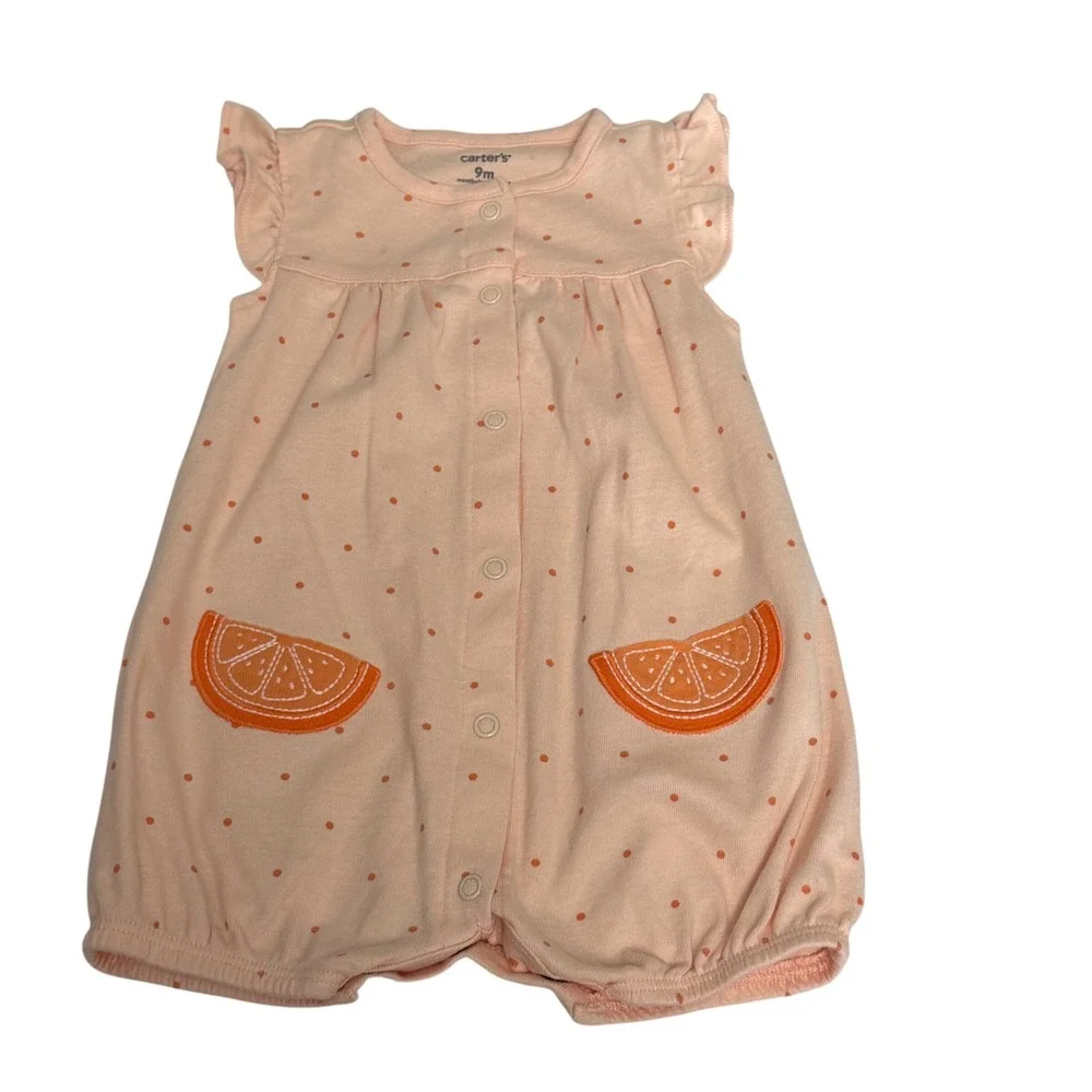 Carters Old Navy Baby Girl Romper Bodysuit Lot 9M 6-12M Pink Orange Leopard